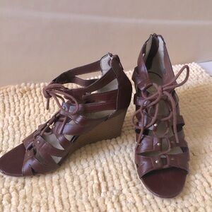 Nine West Caged Brown Lace Up Wedge Shoes